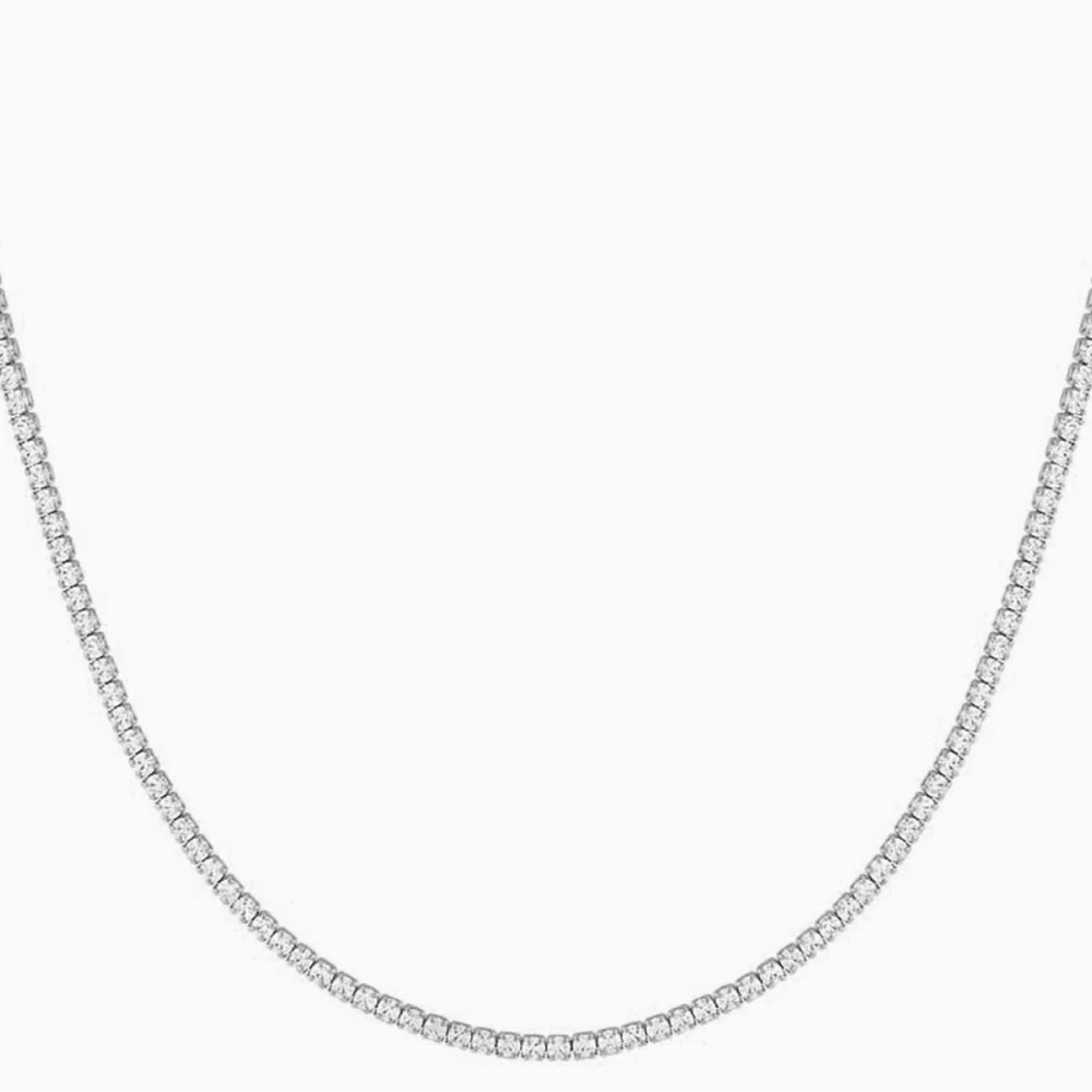 ADINA EDEN - Classic Thin Tennis Necklace 15” - White Gold - Brand New